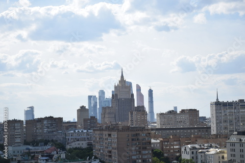 Landscape  for Moscow City in Russia from above in cloudy Summer day 