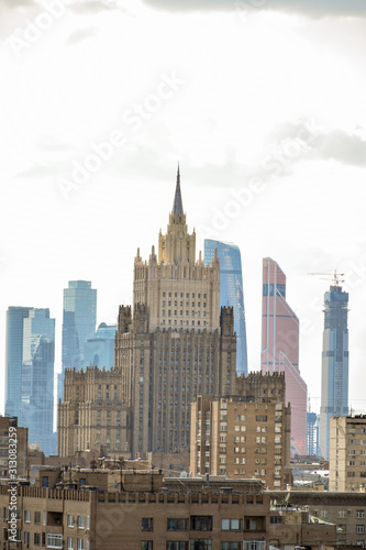 Landscape  for Moscow City in Russia from above in cloudy Summer day 