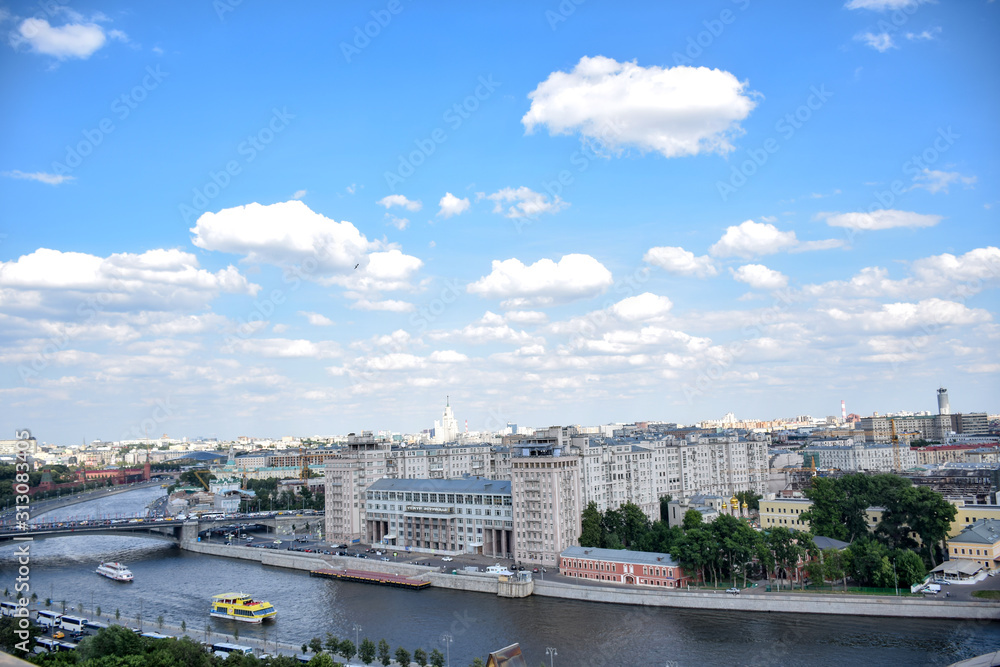 Landscape  for Moscow City in Russia from above in cloudy Summer day 