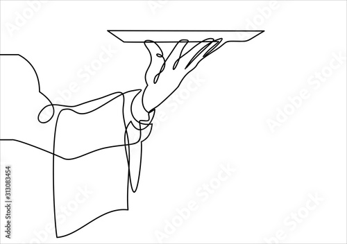Hand Serving Tray of Food-continuous line drawing 