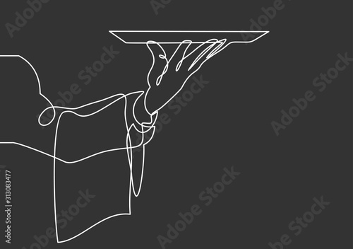 Hand Serving Tray of Food-continuous line drawing 