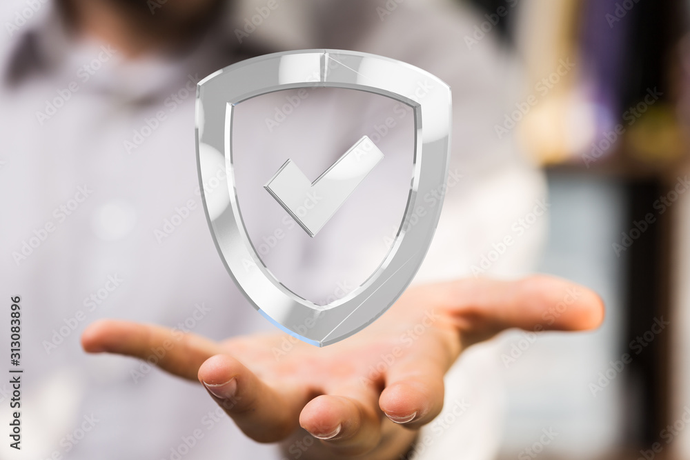 shield protection concept holding in hand 3d