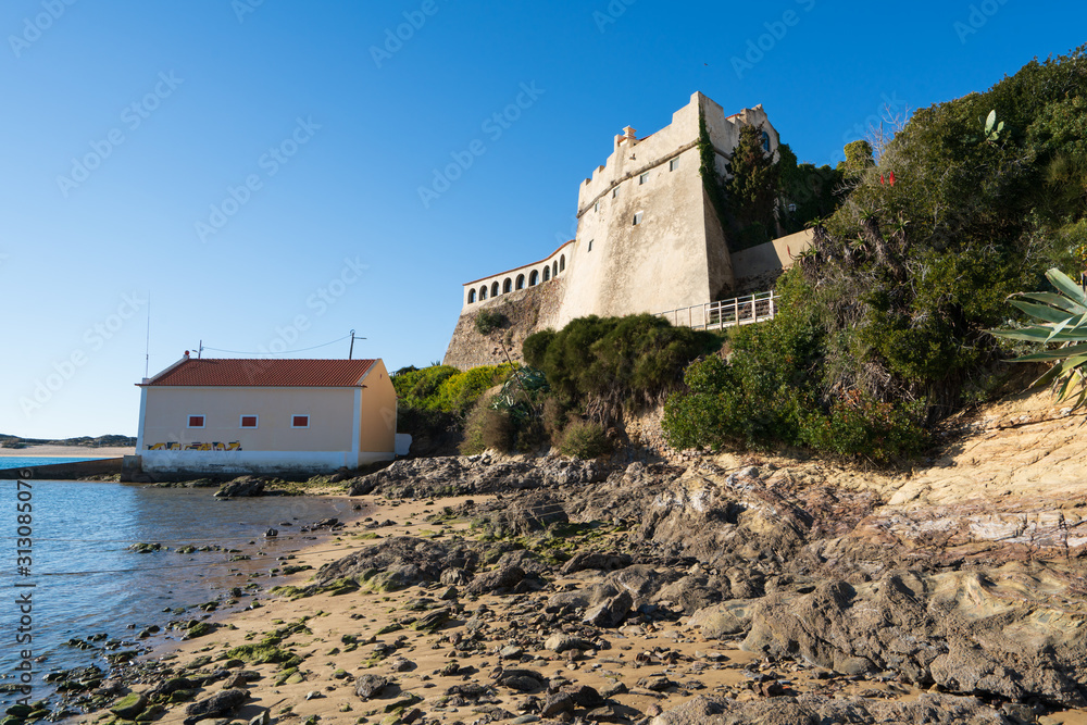 Vila Nova de Milfontes castle from the beach, in Portugal