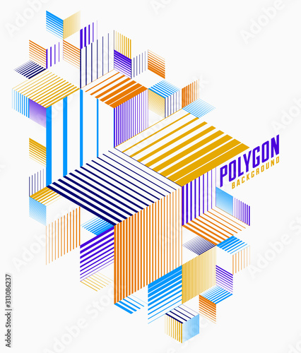 Polygonal low poly vector abstract design, artistic retro style background for ads or prints, cover or poster, banner or card. Linear 3D triangles and cubes elements.