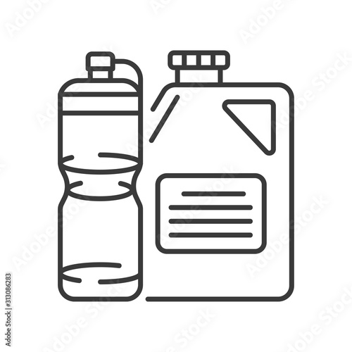 Plastic recyclable black line icon. Waste recycling. Garbage sorting. Eco friendly. Sign for web page, app. UI UX GUI design element. Editable stroke.