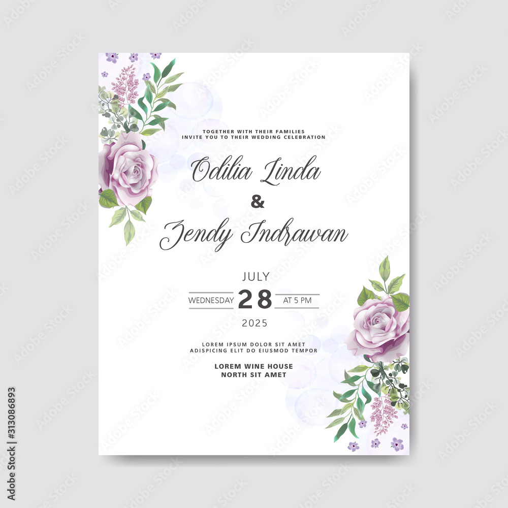 romantic wedding invitation with beautiful flower themes