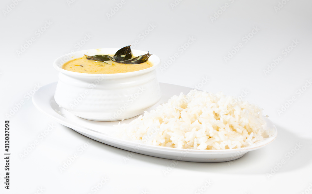 Indian Traditional Cuisine Kadhi Chawal Also Know as Curry Chawal, Yogurt  Curry with Rice on White Background Stock Photo | Adobe Stock