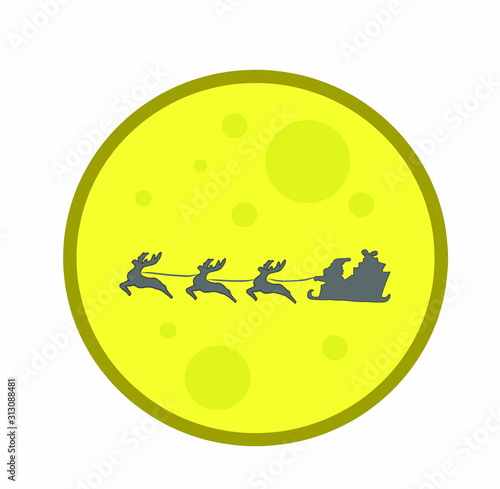 santa claus con sus renos y luna llena
