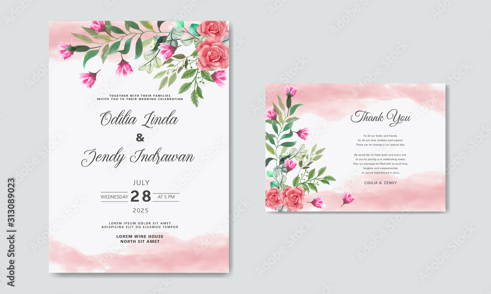 romantic wedding invitation with beautiful flower themes