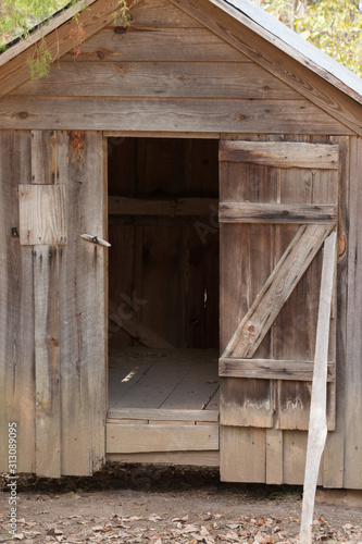 Weathered wooden building door