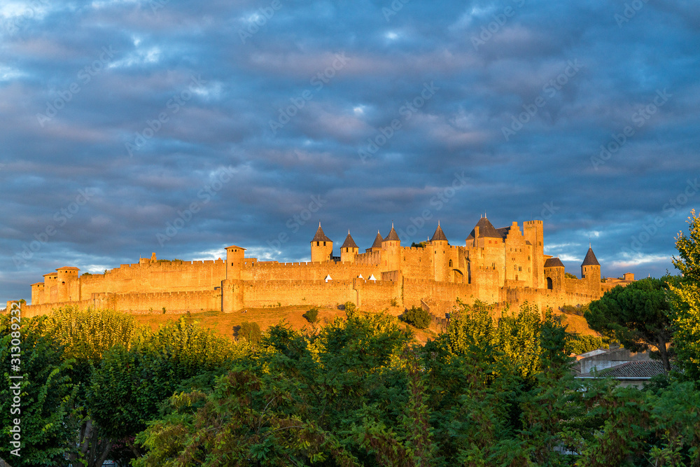 Fototapeta premium Carcassonne castle sunset on old city France