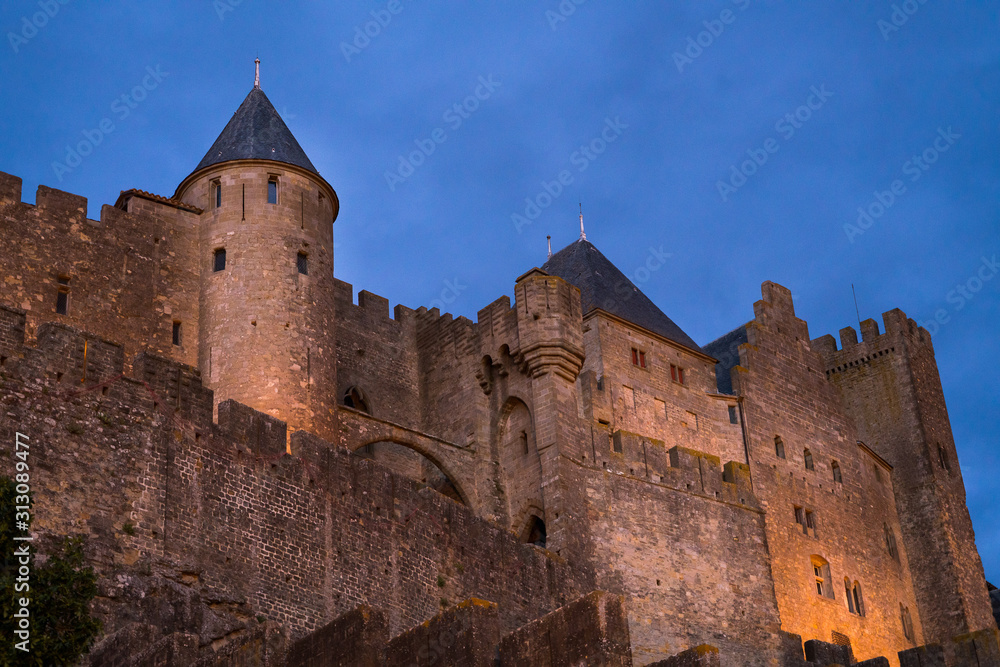 Old castle tower of Carcassonne south of france