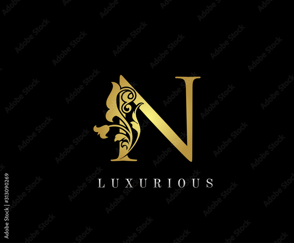 Golden N Luxury Logo Icon, Classic N Letter Logo Design. Golden N Luxury Logo Icon, Classic N Letter Logo Design.