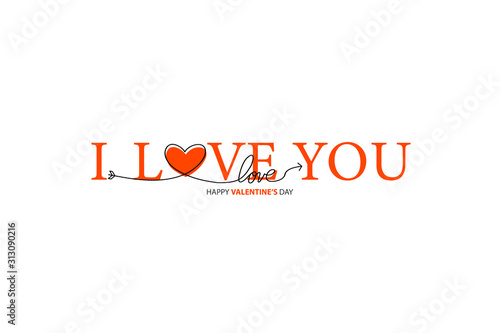 Happy Valentines Day lettering isolated on white background vector illustration. Letters hand drawn composition for gift, postcard, print, banner, web. Greeting romantic design. Love symbol tagline.