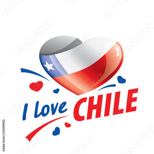 The national flag of the Chile and the inscription I love Chile. Vector illustration