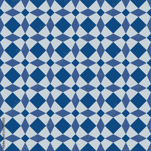 Classic Blue Ornate Seamless Vector Pattern of Moorish Tile Decorations. Tileable mosaic background in Islamic style.