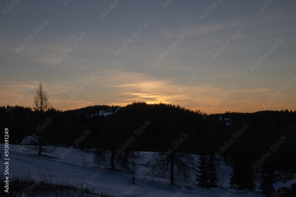 Dawn on the frozen mountains, Jizera Mountains Dawn on the frozen mountains, Jizera Mountains