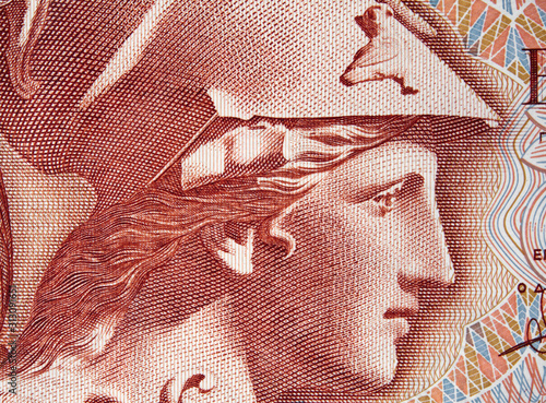 Canvas Print Goddess Athena on old Greece 100 drachma (1978) banknote close up macro
