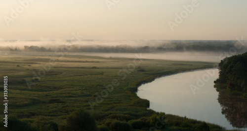 Summer morning mist over the river in the Voronezh region  nature of Russia.