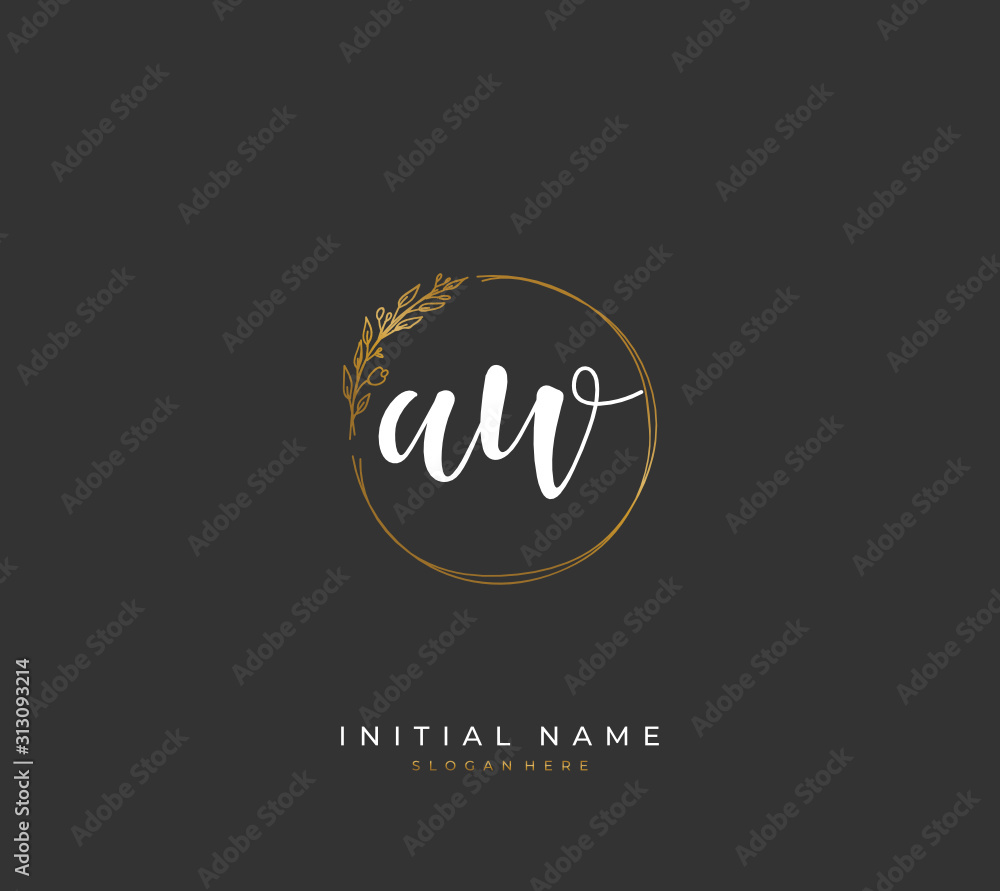 Handwritten letter A W AW for identity and logo. Vector logo template with handwriting and signature style.
