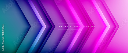 Arrow lines, technology digital template with shadows and lights on gradient background. Trendy simple fluid color gradient abstract background with dynamic straight shadow lines effect
