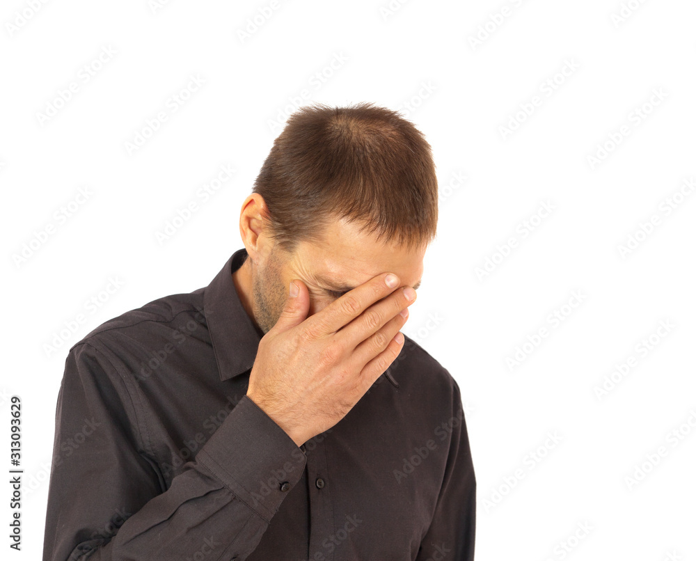 Young man in despair portrait isolated on white Young man in despair portrait isolated on white