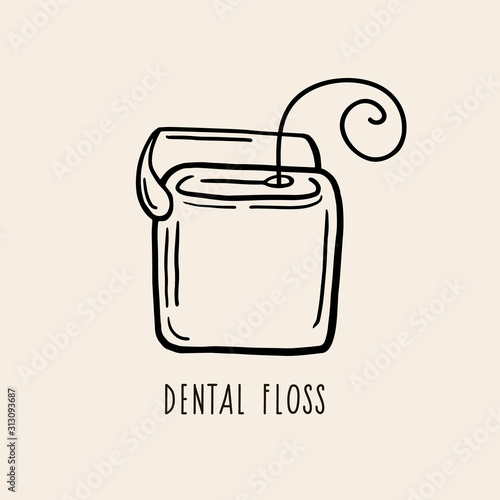 Dental floss. Vector linear drawing. Contour illustration.
