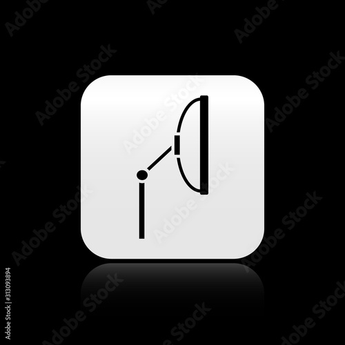 Black Windscreen wiper icon isolated on black background. Silver square button. Vector Illustration