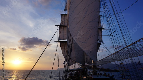 sails and rigging of tallship