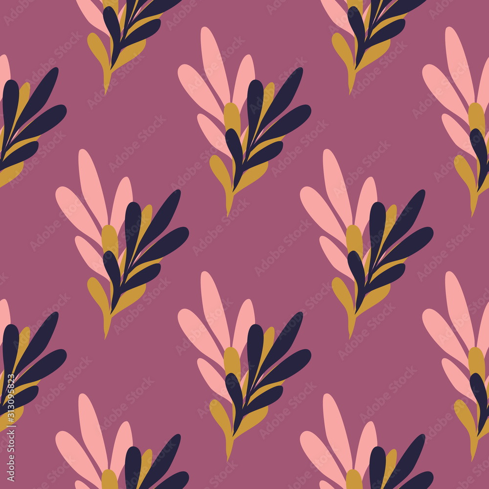 Seamless pattern with geometrical leaves in retro style. Design for fabric, textile print, wrapping paper. Vector illustration Seamless pattern with geometrical leaves in retro style. Design for fabric, textile print, wrapping paper. Vector illustration