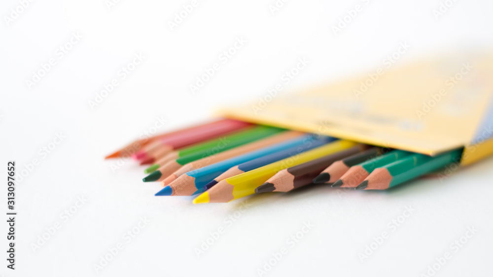 Fototapeta premium image - school supplies - colorful pencils - organized