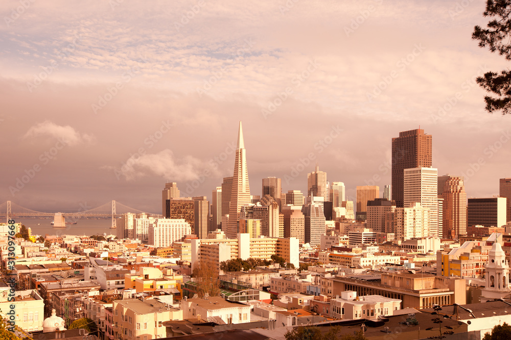 Financial District and Bay Bridge, San Francisco, California, USA