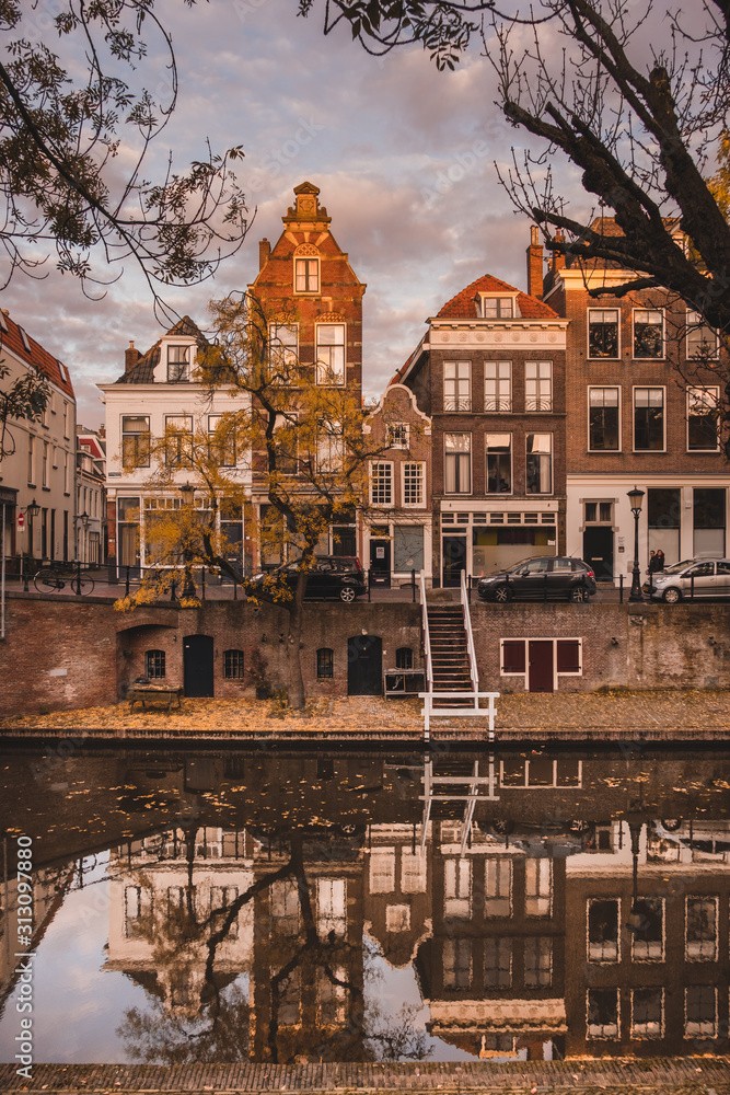 Utrecht Houses on Oudegracht Canal in the Autumn