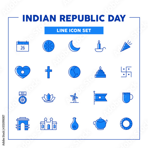 Indian Republic Day  set line icons.  Vector illustration symbol elements for web design.