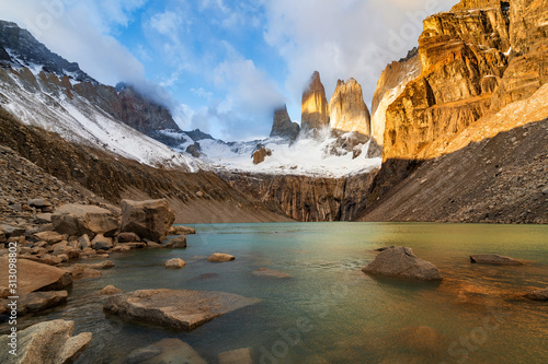 Canvastavla Torres del Paine at Sunrise, Patagonia, Chile, South America