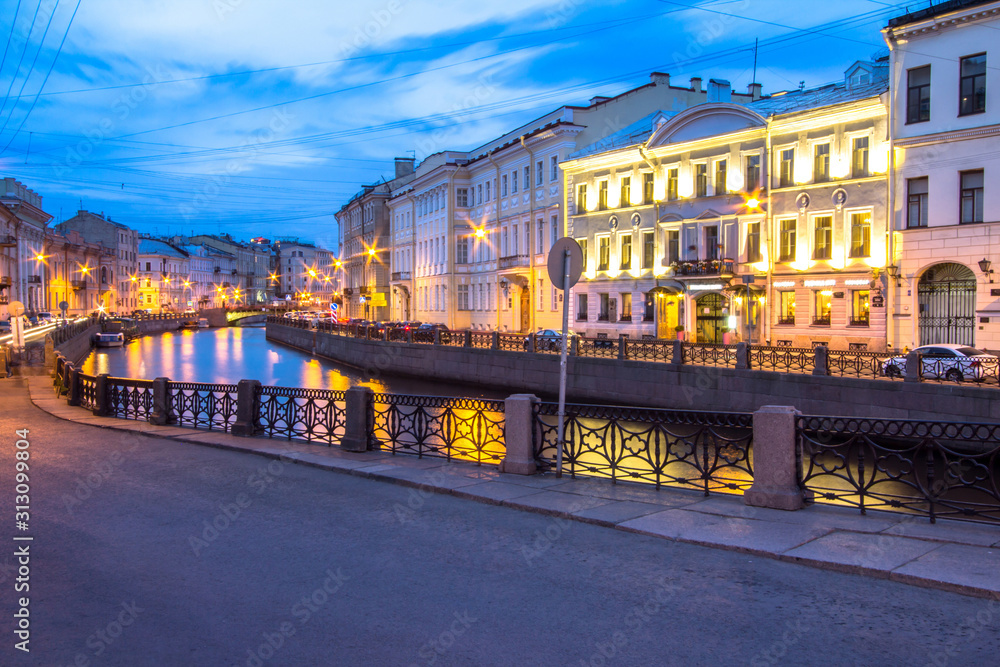 Channel in St.Petersburg at dusk, Russia