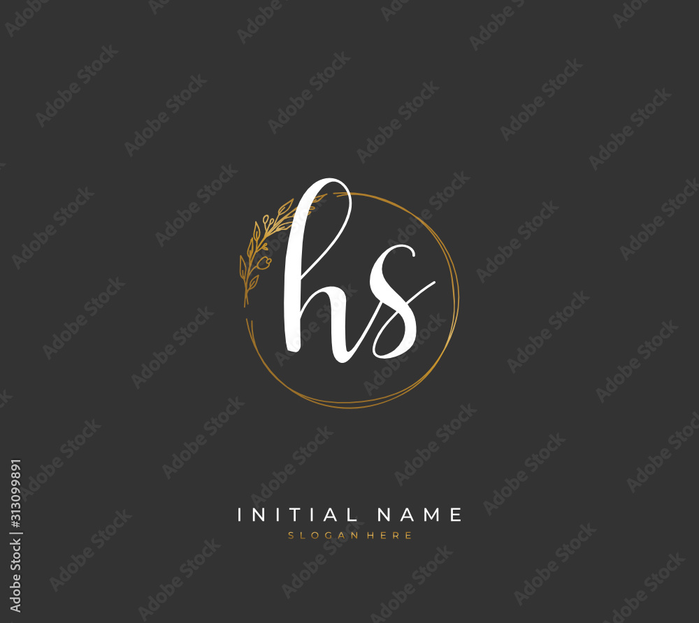 Handwritten letter H S HS for identity and logo. Vector logo template with handwriting and signature style.