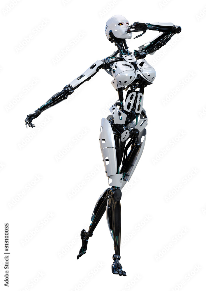 3D Rendering Female Robot on White 3D Rendering Female Robot on White