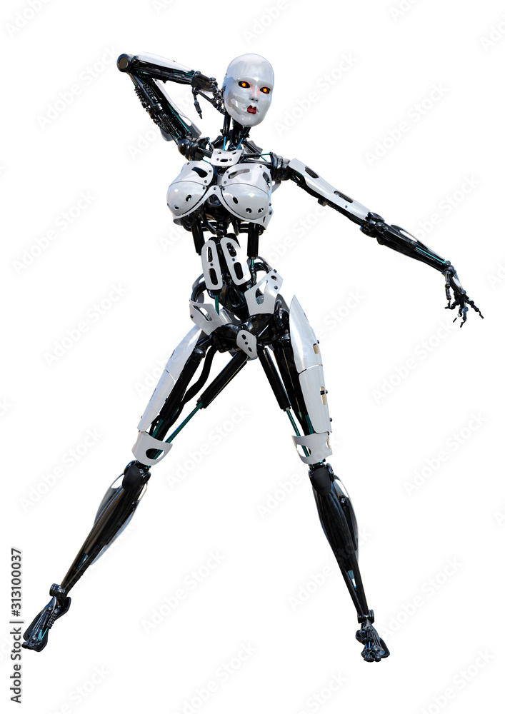 3D Rendering Female Robot on White 3D Rendering Female Robot on White