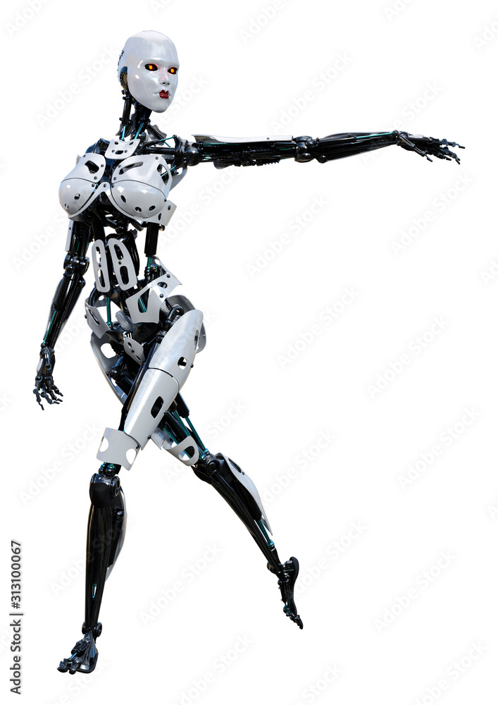 3D Rendering Female Robot on White 3D Rendering Female Robot on White