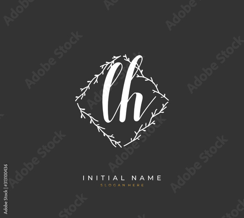 Handwritten letter L H LH for identity and logo. Vector logo template with handwriting and signature style.