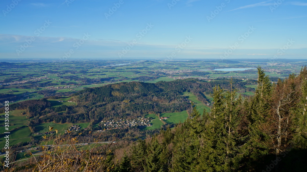 Aerial panoramic view from the top of Untersberg mountain in Austria.