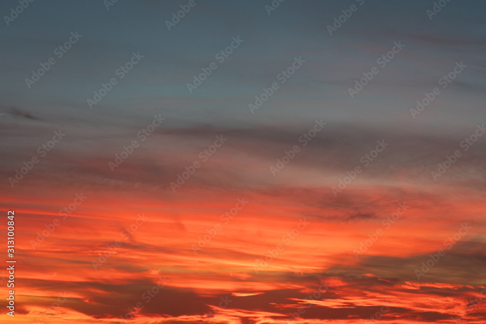 Sunset sky landscape evening view. Red bright scenery