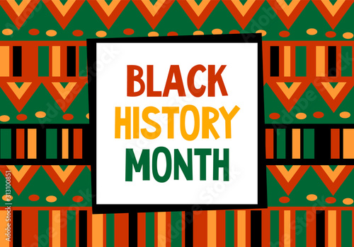 Black history month celebration vector banner. Art with ethnic African patterns. African-American History Month illustration for social media, card, poster.