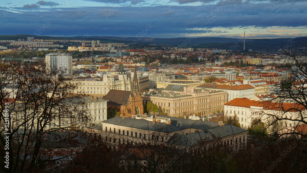Aerial panorama of the Brno city. Czech Republic, East Europe. 
