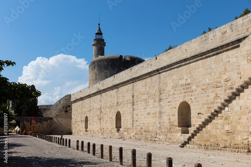 City wall of Aigues Mortes, land of Camargue and Provence, medieval town and history, Le Gard, France