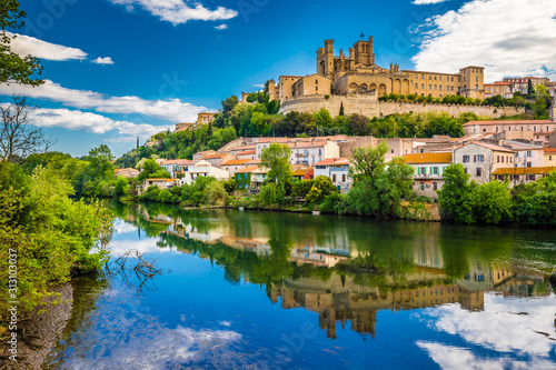 Orb River And Cathedral In Beziers, France