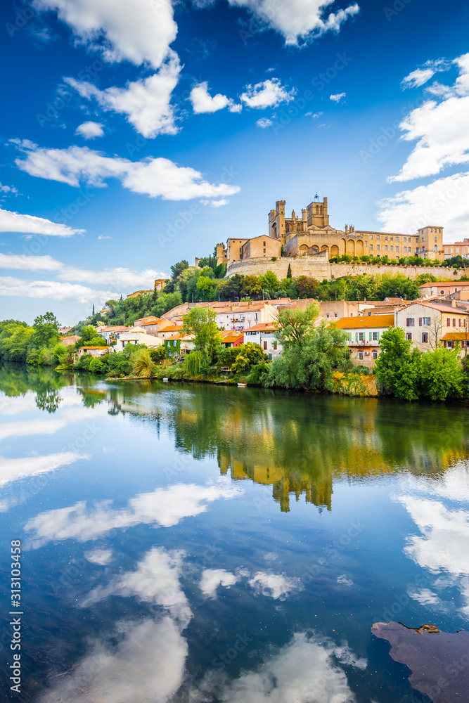 Orb River And Cathedral In Beziers, France