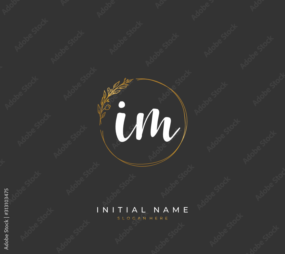 Handwritten letter I M IM for identity and logo. Vector logo template with handwriting and signature style.