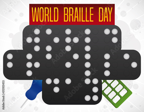 Elements to Write Braille Language and Celebrate its Day, Vector Illustration